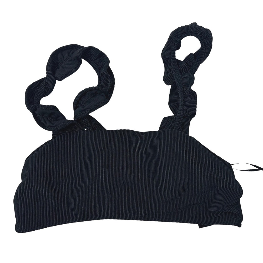 Beach Riot Black Ribbed Ruffle‎ Strap Bikini Top BR8014C Size Medium NWT